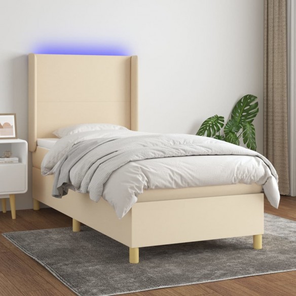 Cadre de lit matelas et LED Crème 80x200cm Tissu