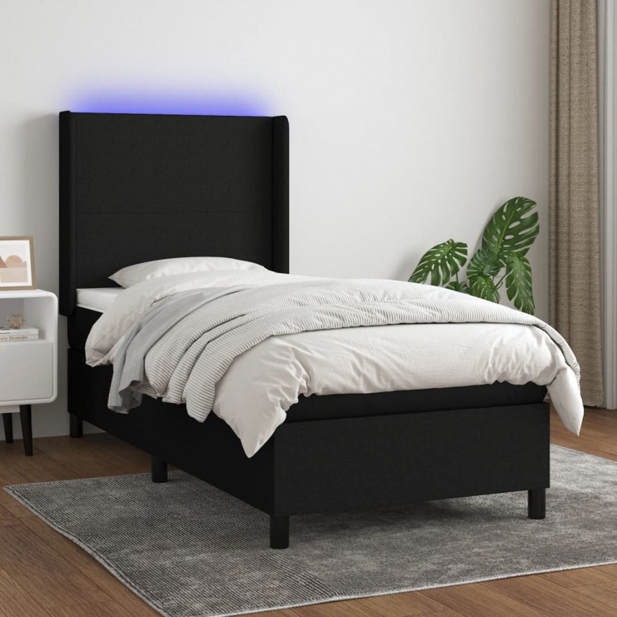 Cadre de lit matelas et LED Noir 80x200cm Tissu