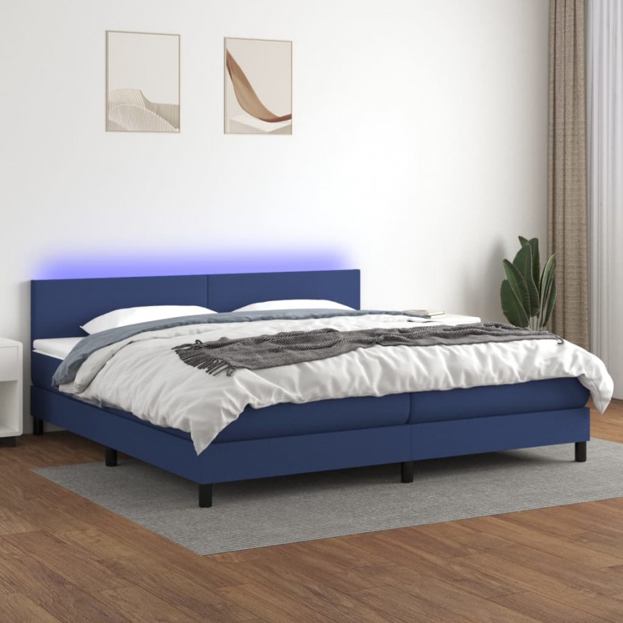 Cadre de lit et matelas et LED Bleu 200x200 cm Tissu