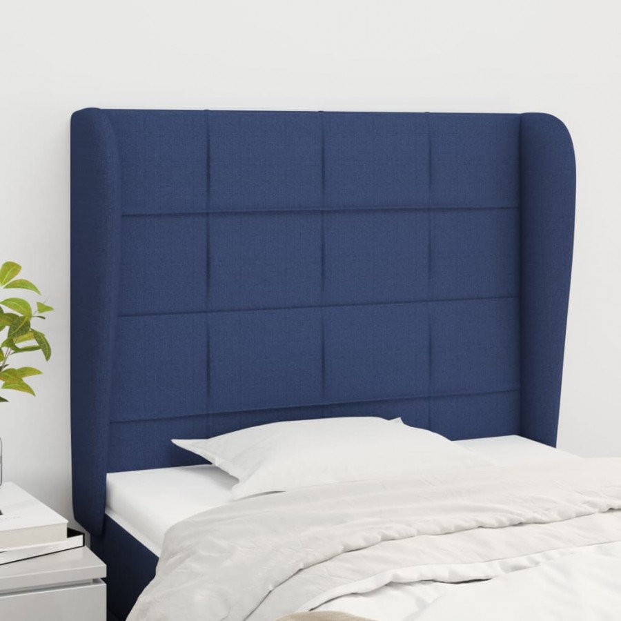 Tête de lit avec oreilles Bleu 103x23x118/128 cm Tissu