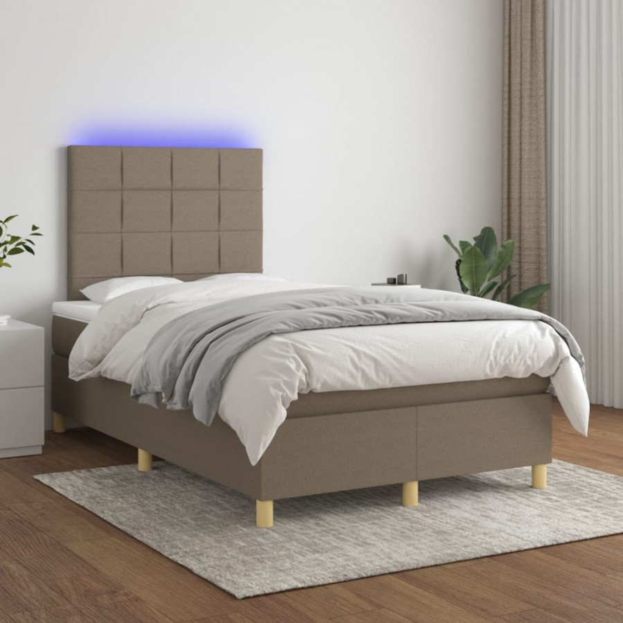 Cadre de lit et matelas et LED Taupe 120x200cm Tissu