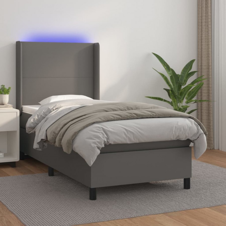 Cadre de lit matelas LED Gris 100x200 cm Similicuir