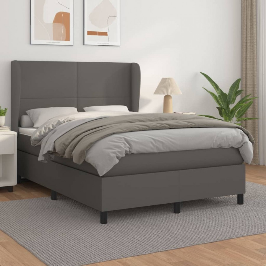 Cadre de lit avec matelas Gris 140x190 cm Similicuir