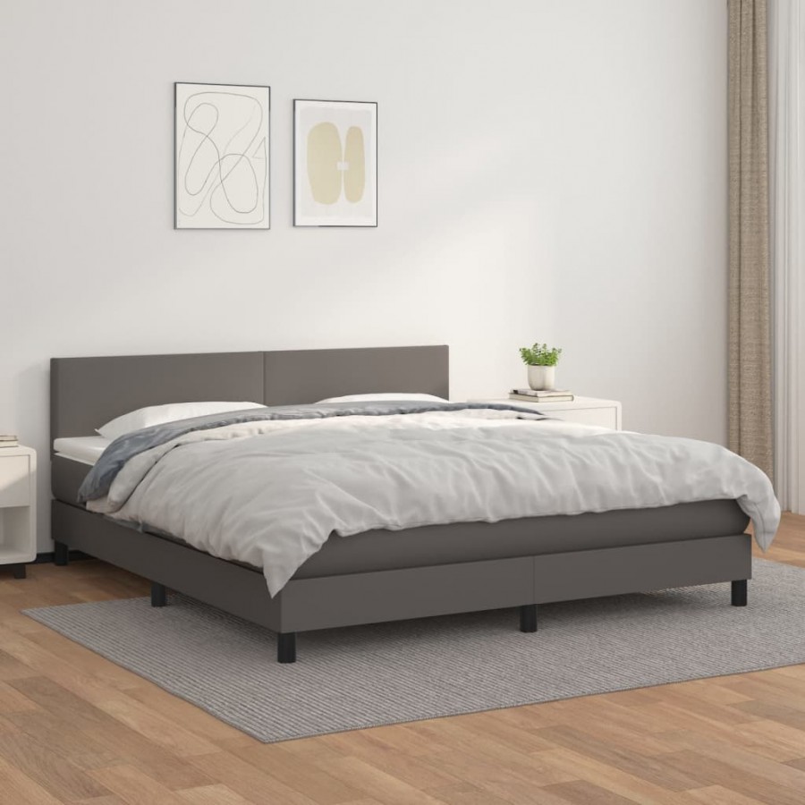 Cadre de lit avec matelas Gris 160x200 cm Similicuir