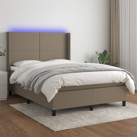 Cadre de lit matelas et LED Taupe 140x190 cm Tissu