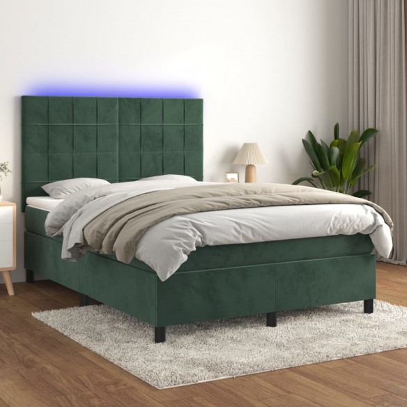 Cadre de lit matelas et LED Vert foncé 140x200 cm