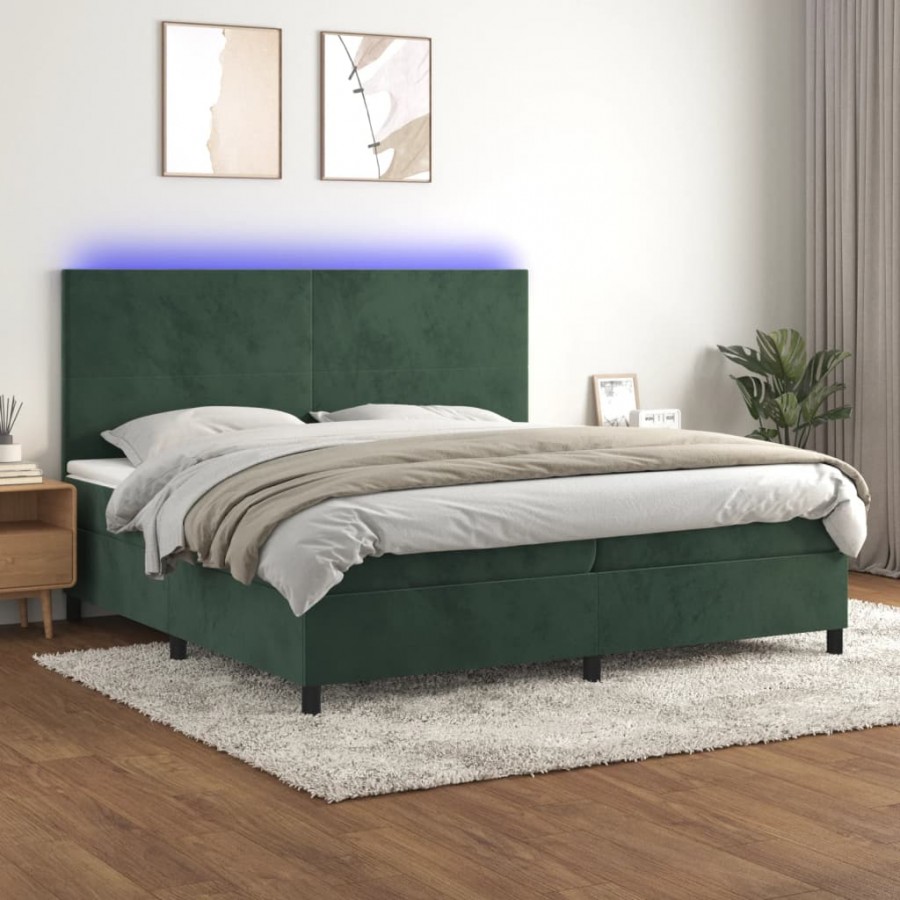 Cadre de lit avec matelas LED Vert foncé 200x200 cm