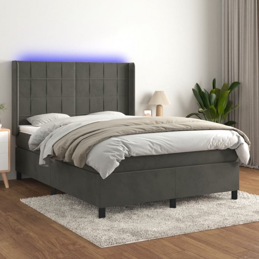 Cadre de lit matelas et LED Gris foncé 140x190 cm