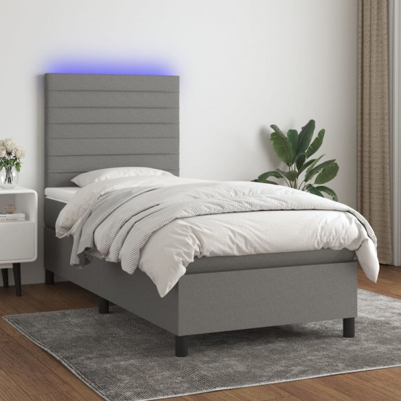 Cadre de lit avec matelas et LED Gris foncé 90x200cm