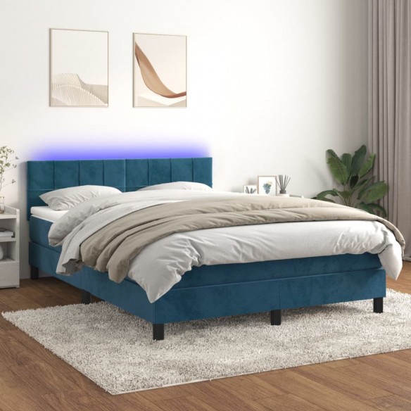 Cadre de lit avec matelas LED Bleu foncé 140x200 cm