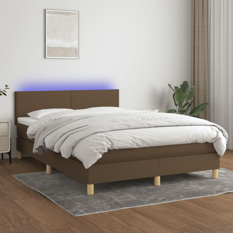 Cadre de lit matelas et LED Marron foncé 140x200 cm