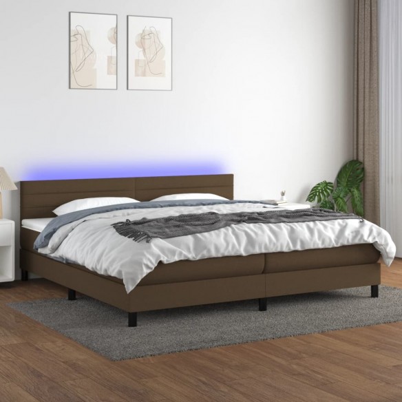 Cadre de lit matelas et LED Marron foncé 200x200 cm