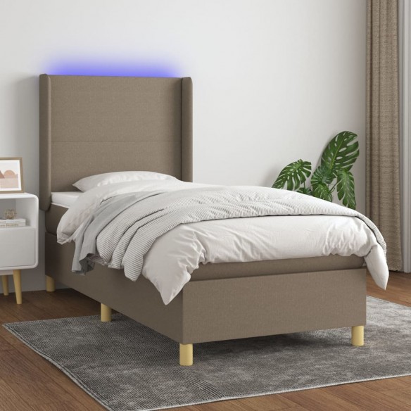 Cadre de lit matelas et LED Taupe 90x190 cm Tissu