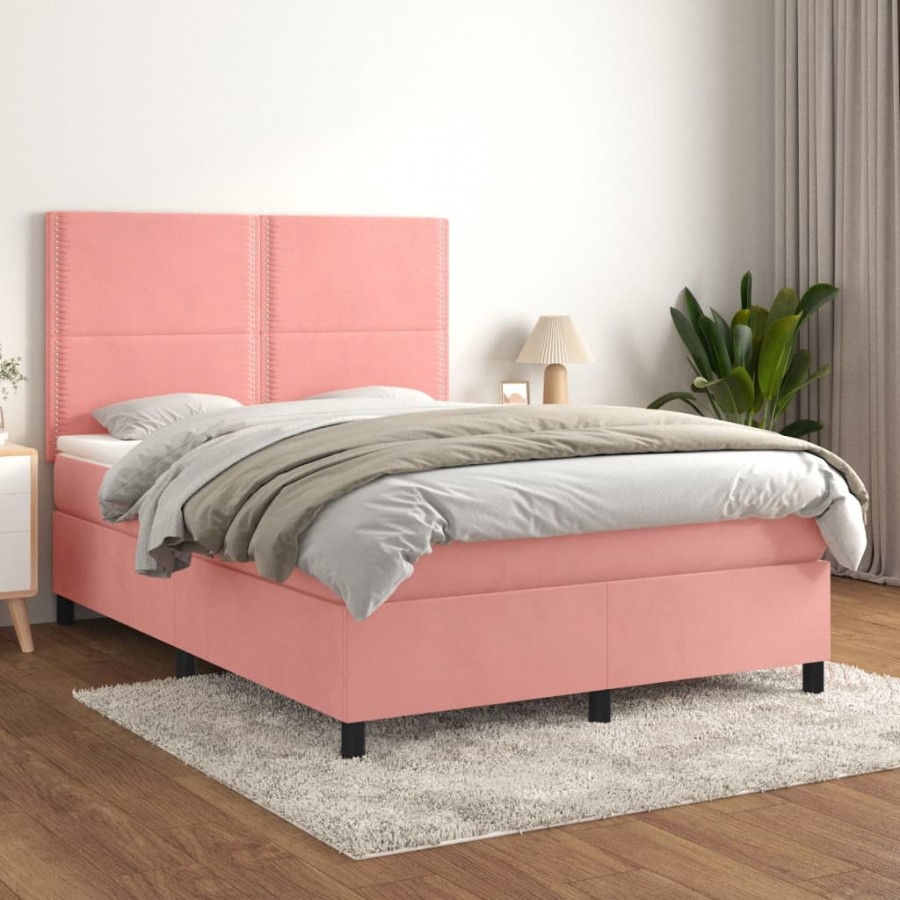 Cadre de lit avec matelas Rose 140x190 cm Velours