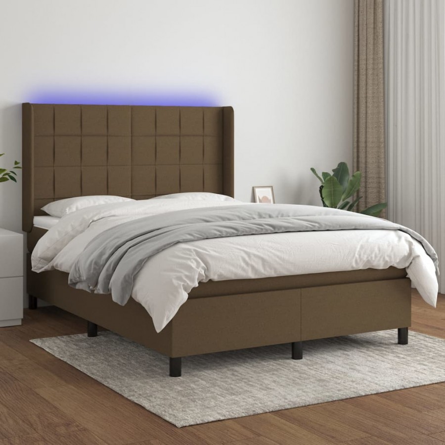 Cadre de lit matelas et LED Marron foncé 140x190 cm