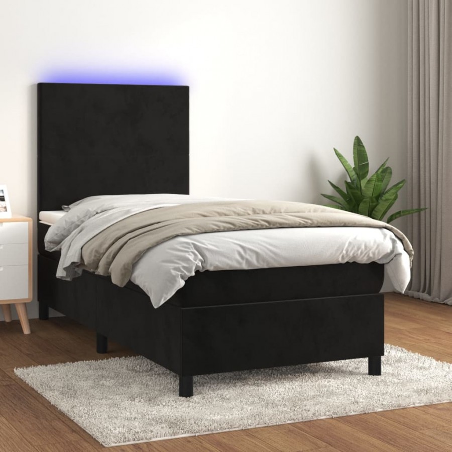 Cadre de lit avec matelas LED Noir 90x200 cm Velours