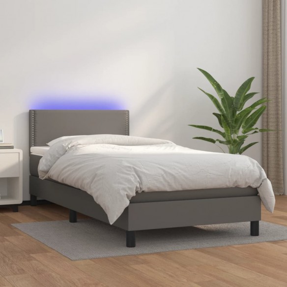 Cadre de lit et matelas LED Gris 90x190cm Similicuir