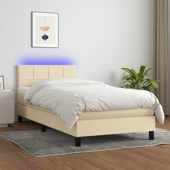 Cadre de lit avec matelas LED Crème 90x190 cm Tissu