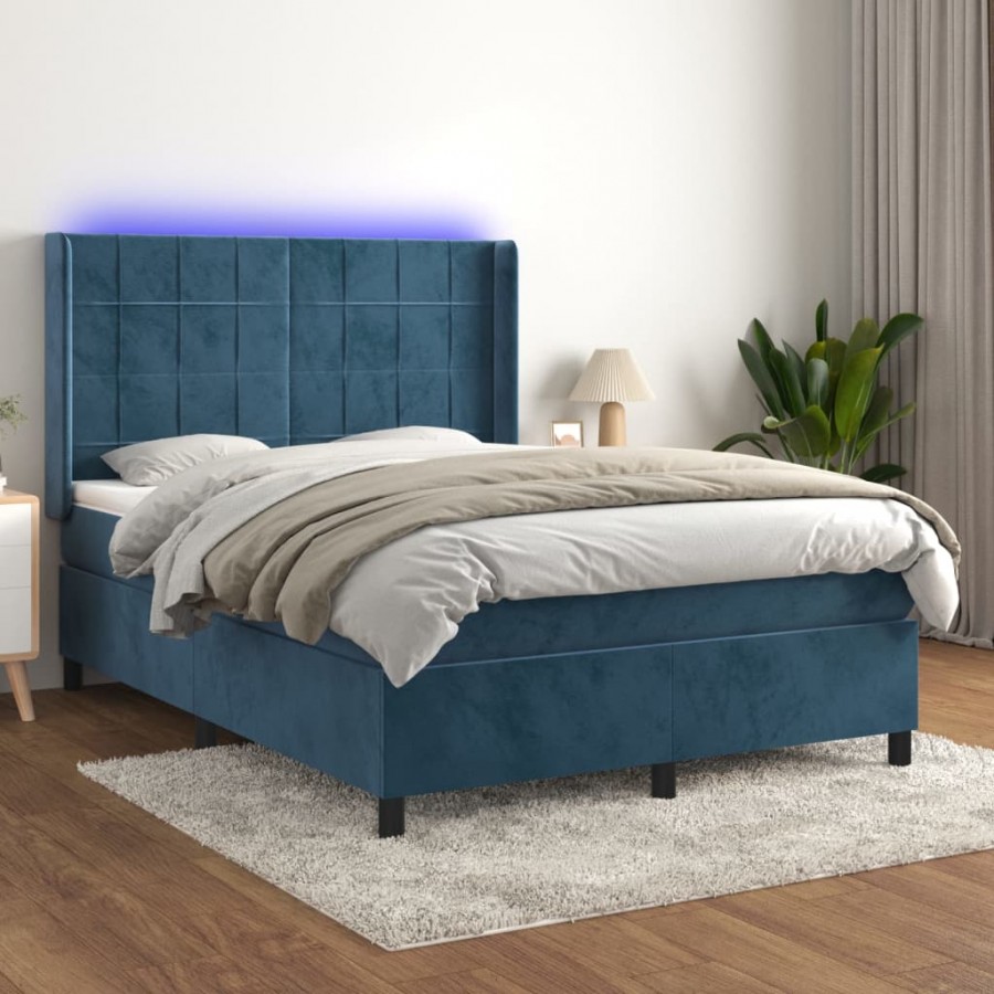 Cadre de lit matelas et LED Bleu foncé 140x200 cm