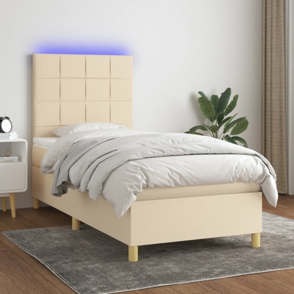 Cadre de lit et matelas et LED Crème 80x200cm Tissu