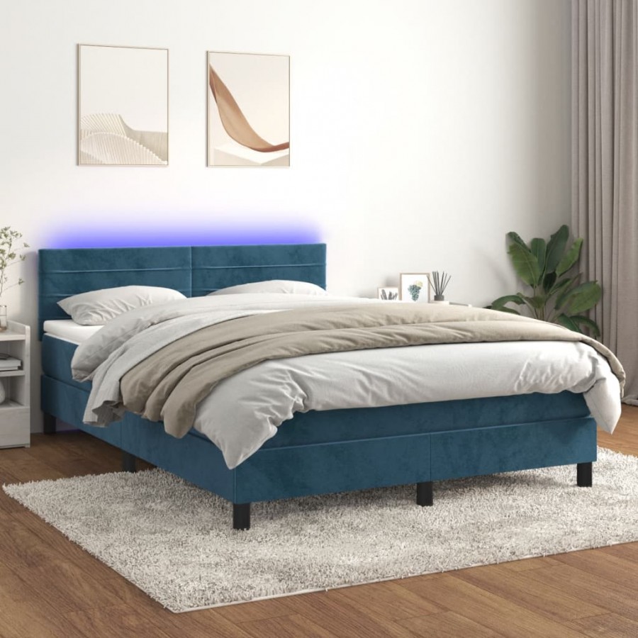 Cadre de lit avec matelas LED Bleu foncé 140x190 cm