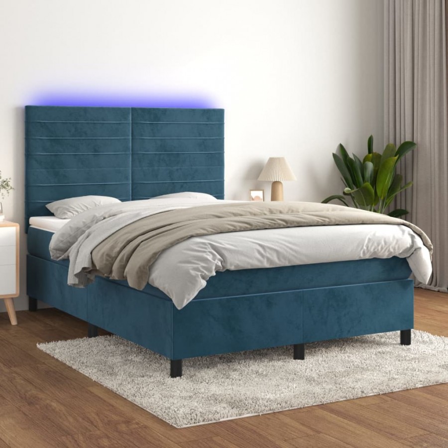 Cadre de lit avec matelas LED Bleu foncé 140x200 cm