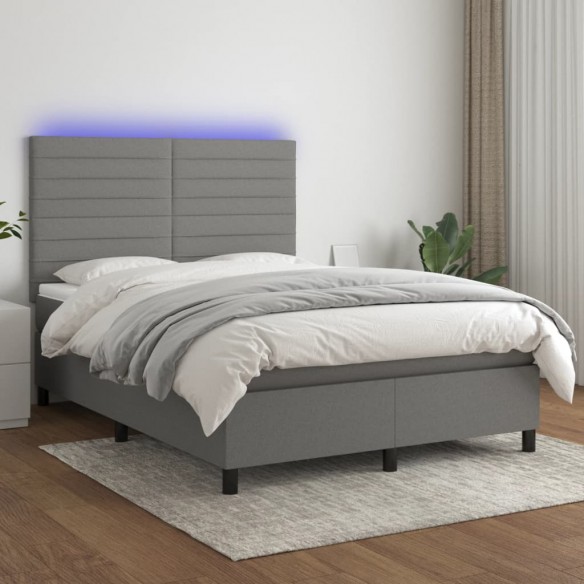 Cadre de lit et matelas et LED Gris foncé 140x200 cm