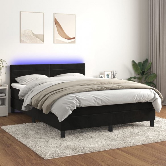 Cadre de lit avec matelas et LED Noir 140x190 cm