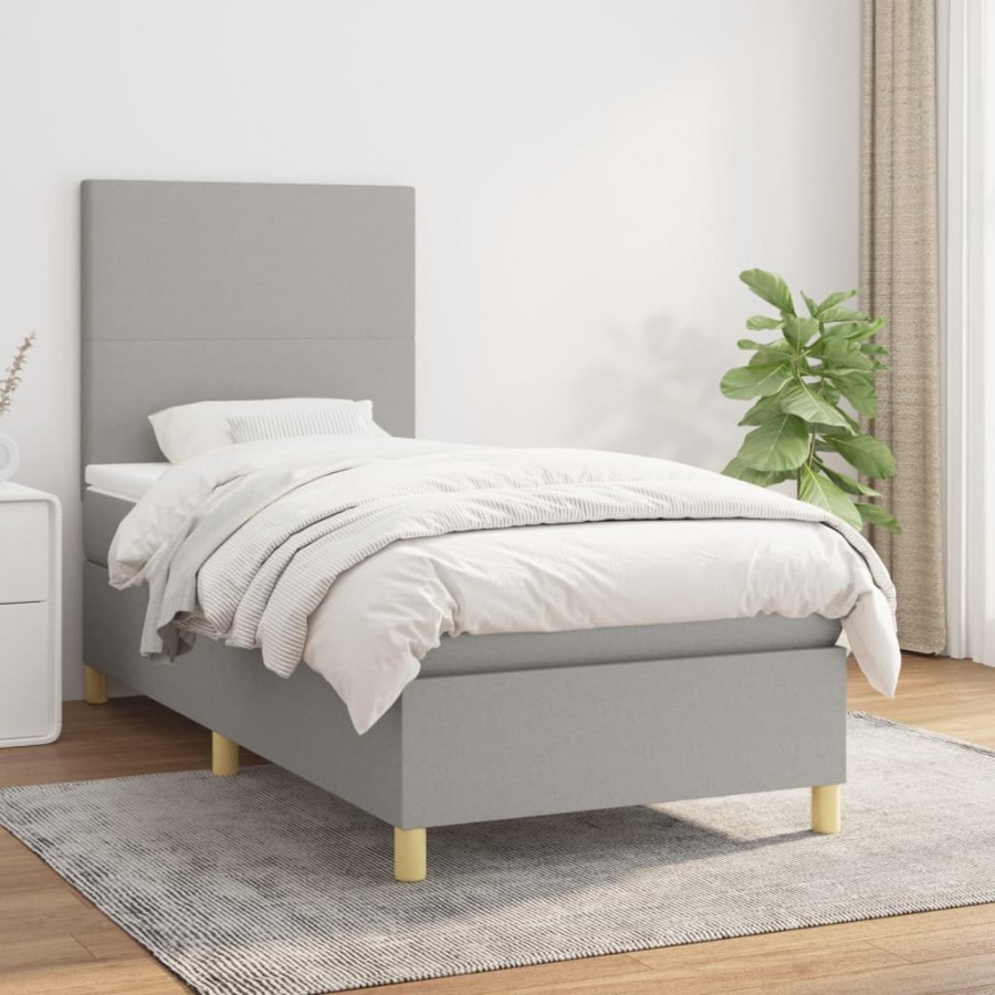 Cadre de lit avec matelas Gris clair 90x200 cm Tissu