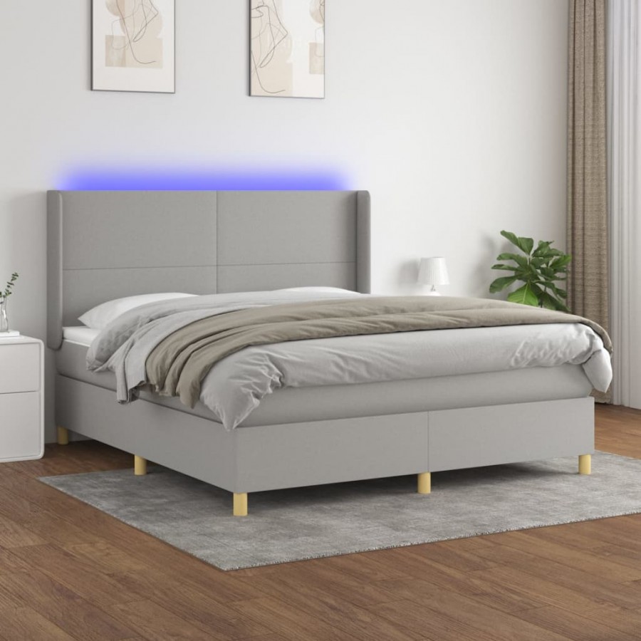 Cadre de lit matelas LED Gris clair 180x200 cm Tissu