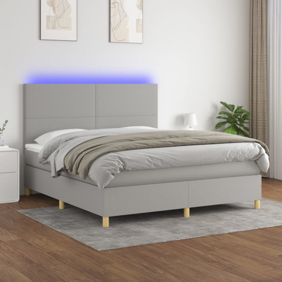 Cadre de lit et matelas et LED Gris clair 180x200 cm