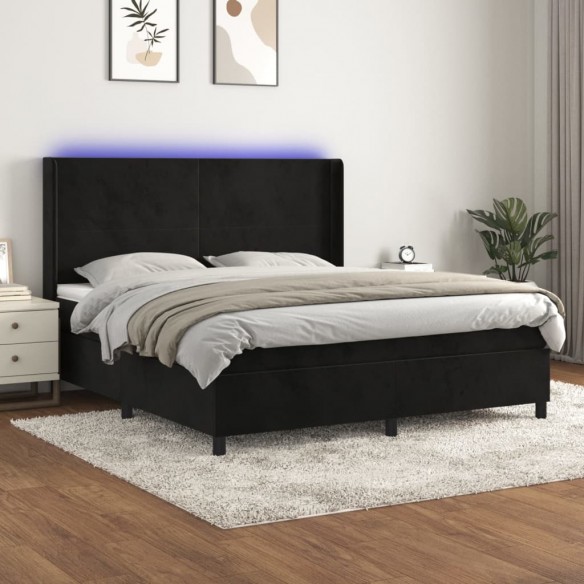 Cadre de lit matelas et LED Noir 180x200 cm Velours