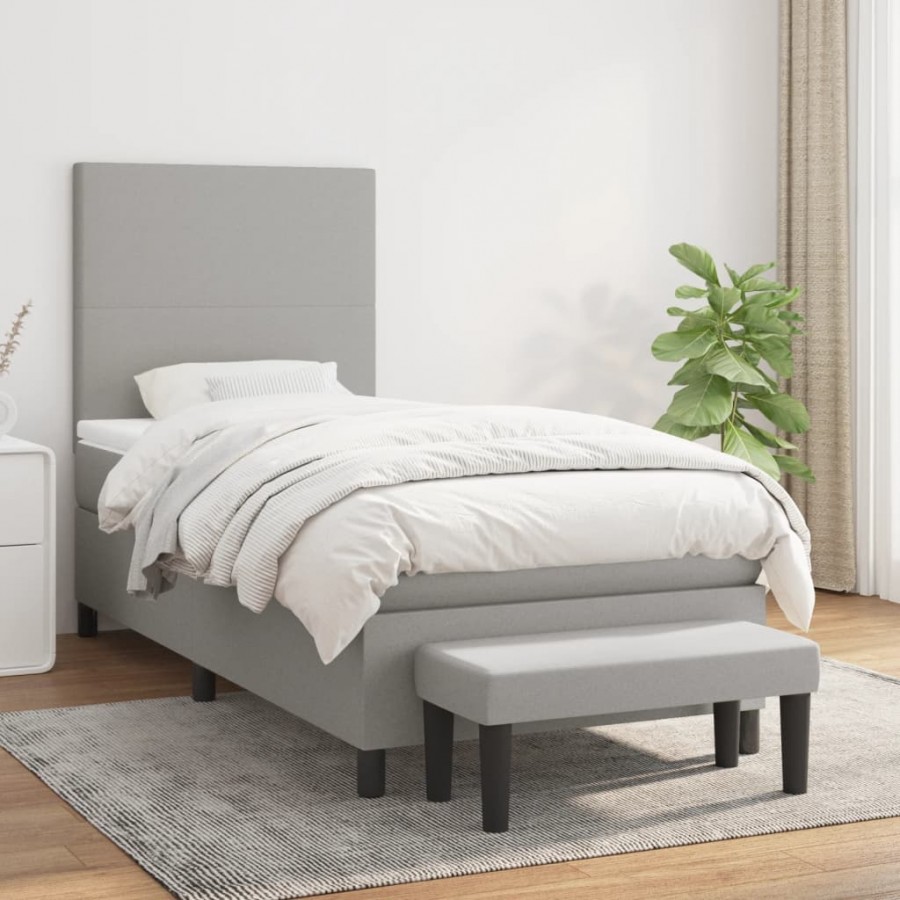 Cadre de lit avec matelas Gris clair 90x200 cm Tissu