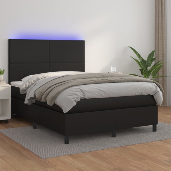 Cadre de lit avec matelas et LED Noir 140x190 cm