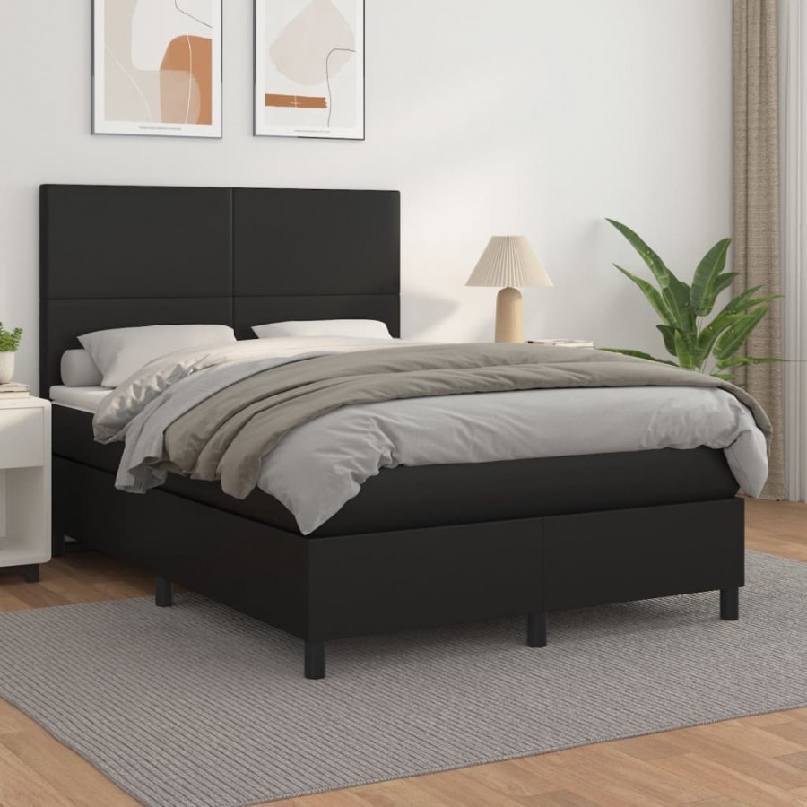 Cadre de lit avec matelas Noir 140x200 cm Similicuir