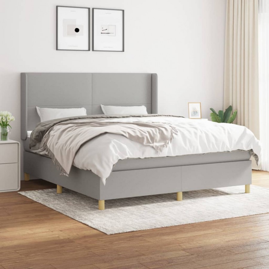 Cadre de lit avec matelas Gris clair 160x200cm Tissu