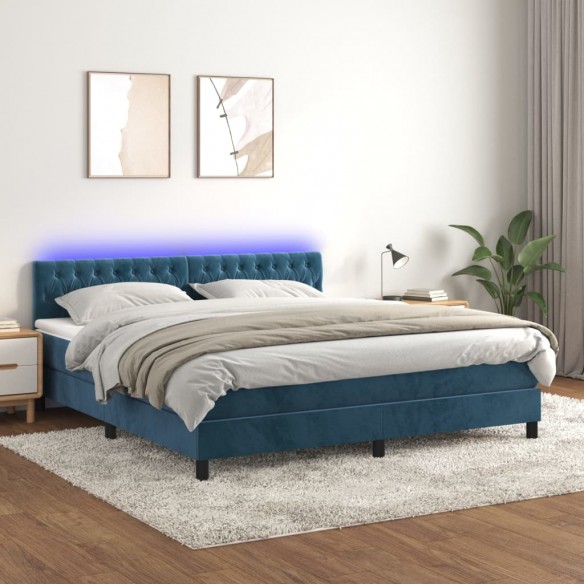 Cadre de lit avec matelas LED Bleu foncé 180x200 cm