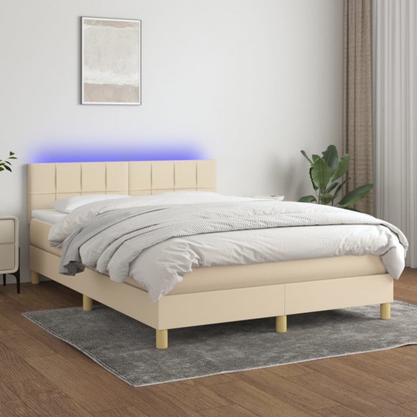 Cadre de lit avec matelas LED Crème 140x190 cm Tissu