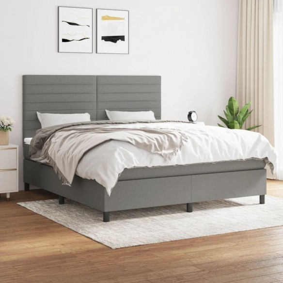 Cadre de lit avec matelas Gris foncé 180x200cm Tissu