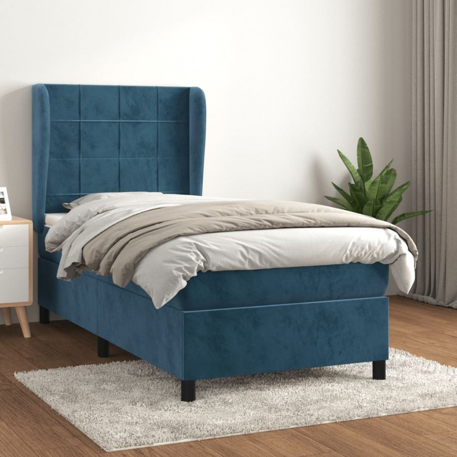 Cadre de lit et matelas Bleu foncé 80x200 cm Velours