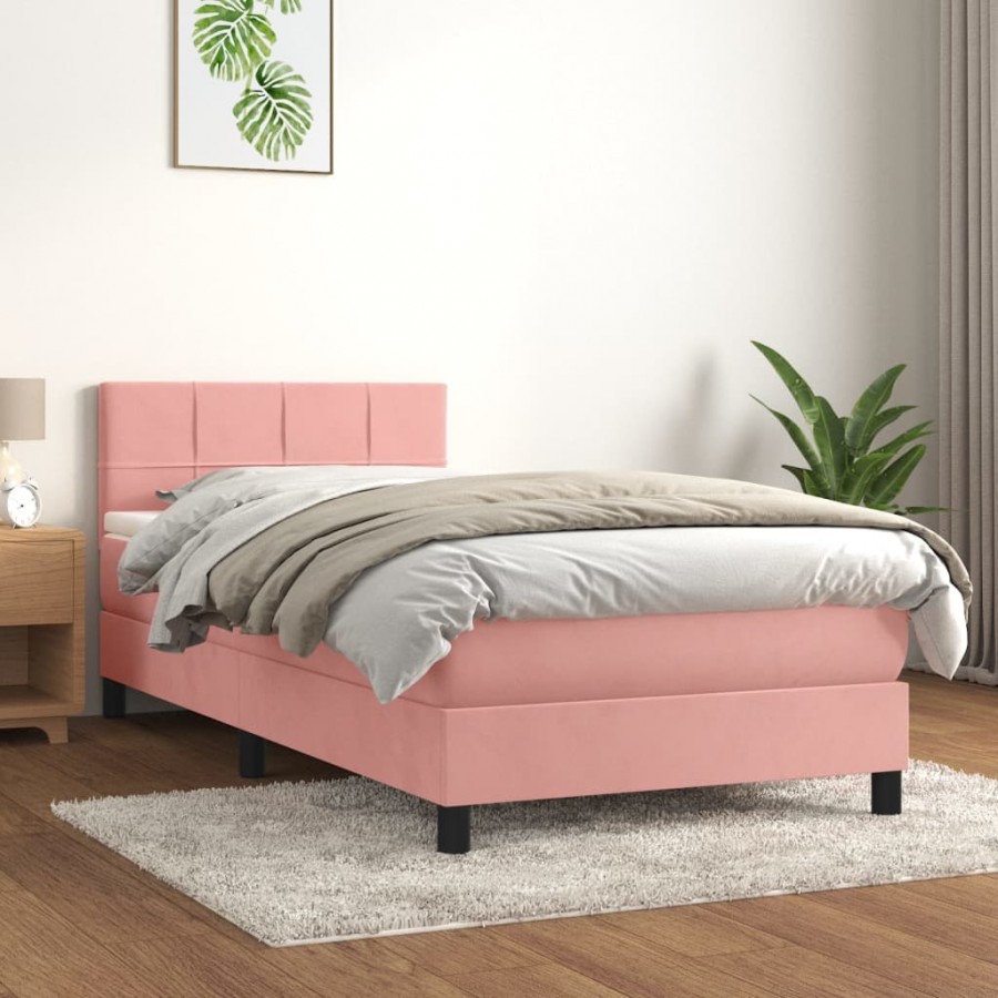 Cadre de lit avec matelas Rose 90x190 cm Velours