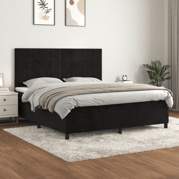 Cadre de lit et matelas Noir 160x200 cm Velours