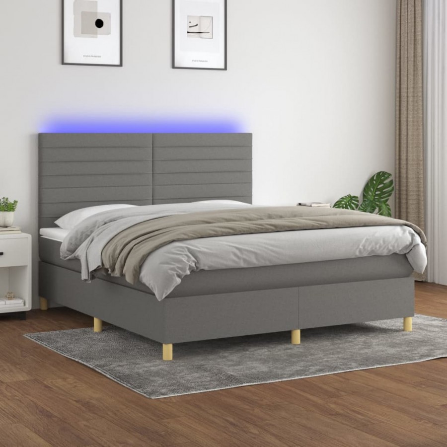 Cadre de lit et matelas et LED Gris foncé 180x200 cm