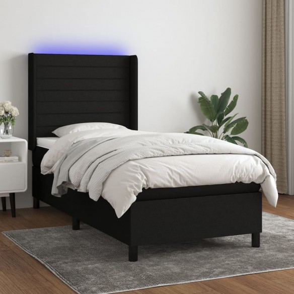 Cadre de lit matelas et LED Noir 90x200 cm Tissu