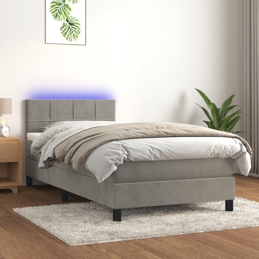 Cadre de lit et matelas et LED Gris clair 90x200 cm