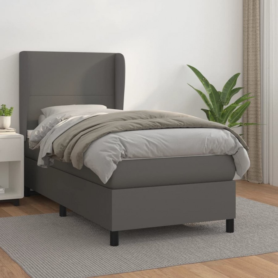 Cadre de lit avec matelas Gris 90x190 cm Similicuir