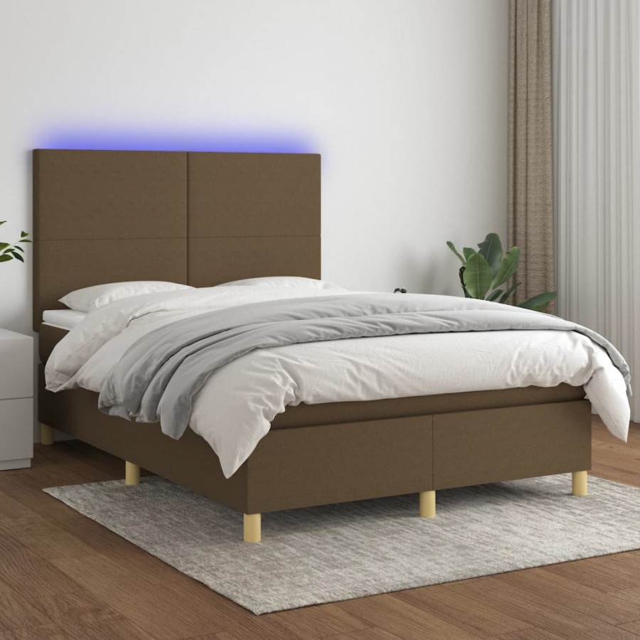 Cadre de lit matelas et LED Marron foncé 140x200 cm