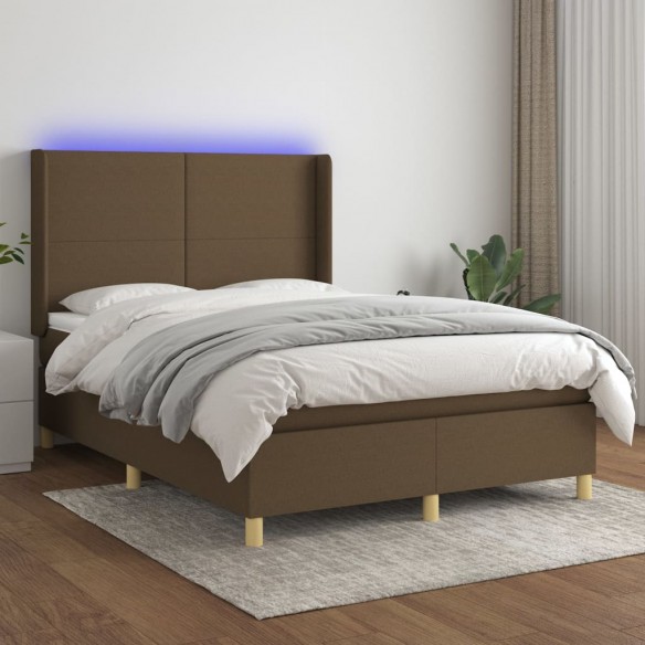 Cadre de lit matelas et LED Marron foncé 140x200 cm