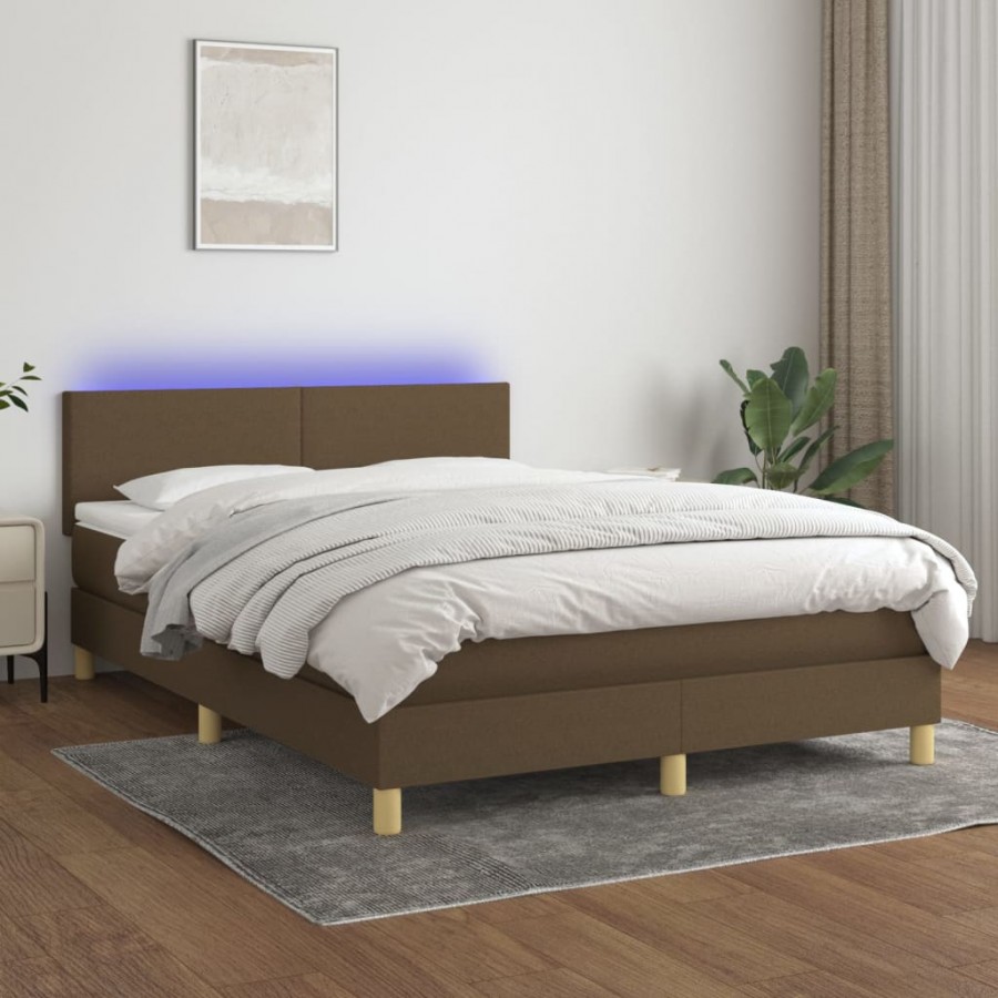 Cadre de lit matelas et LED Marron foncé 140x190 cm