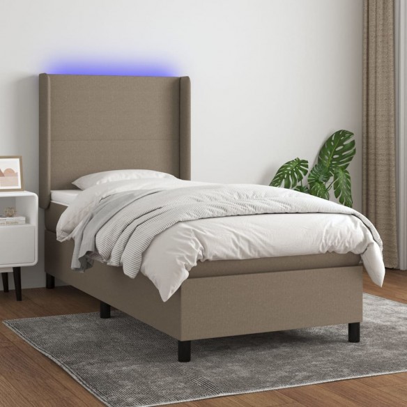 Cadre de lit matelas et LED Taupe 90x190 cm Tissu